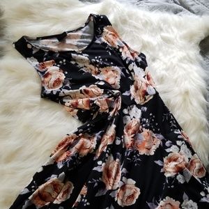 Agnes and Dora black floral skater dress